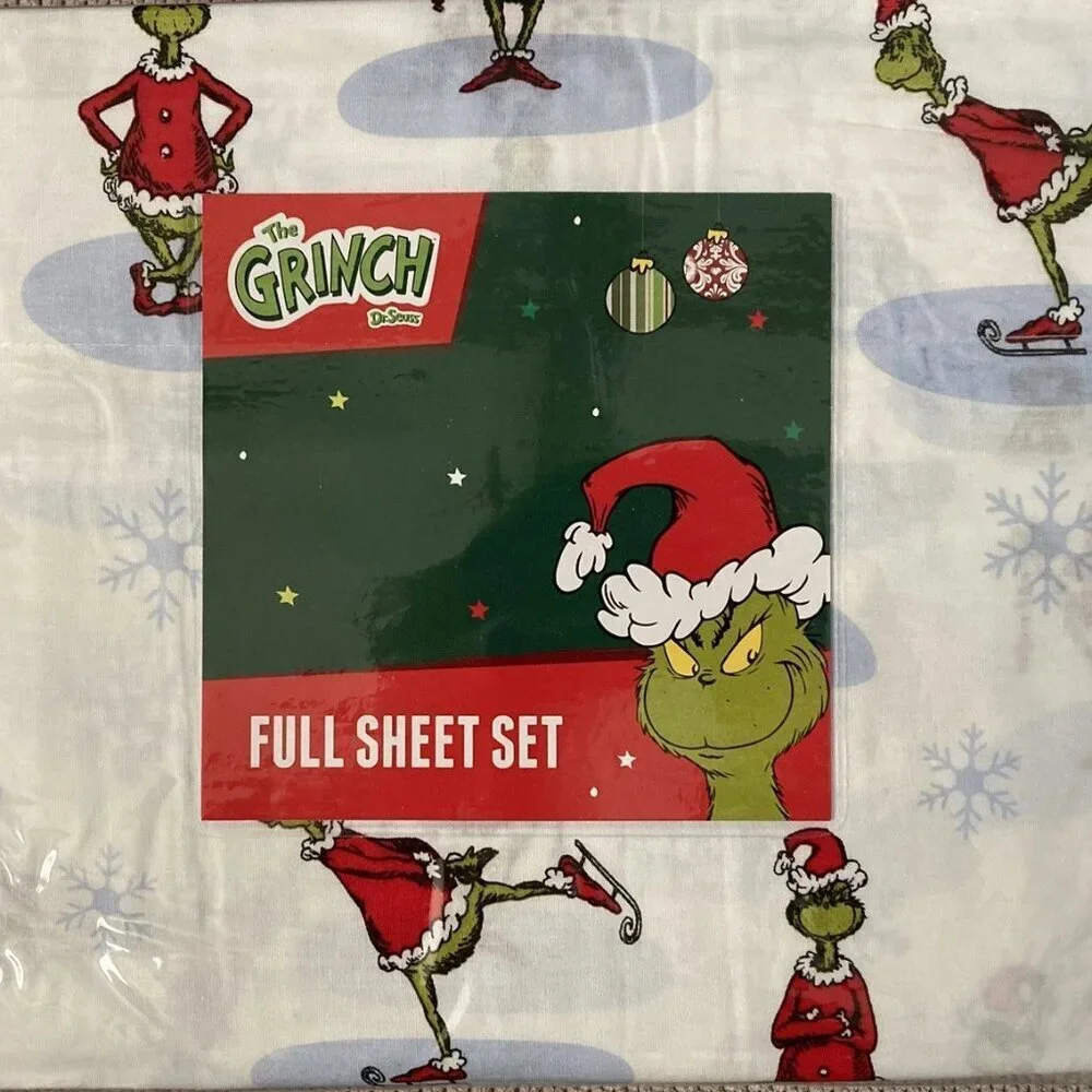 New Dr. Seuss The Grinch 4pc Full Sheet Set 100% Cotton Christmas Holiday